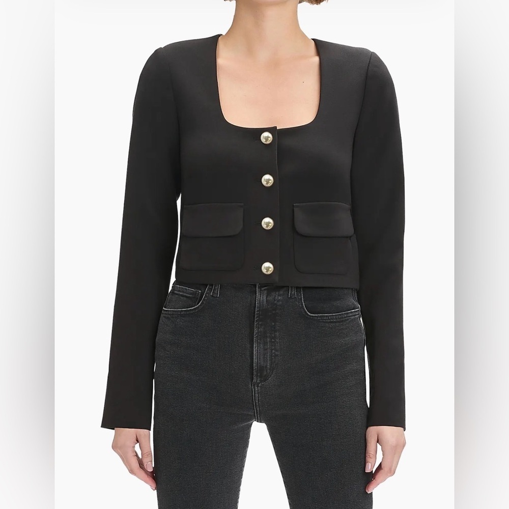 Favorite Daughter The Laura Square-Neck Crop Jacket Medium Black NWT